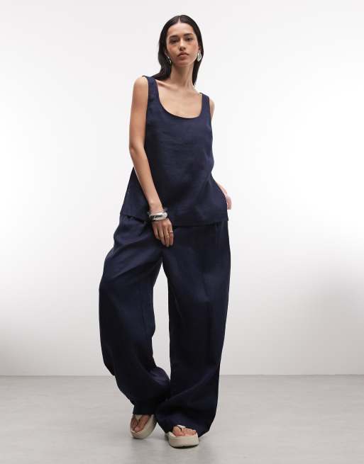 ASOS DESIGN linen-look shell top in navy, 2 of 4