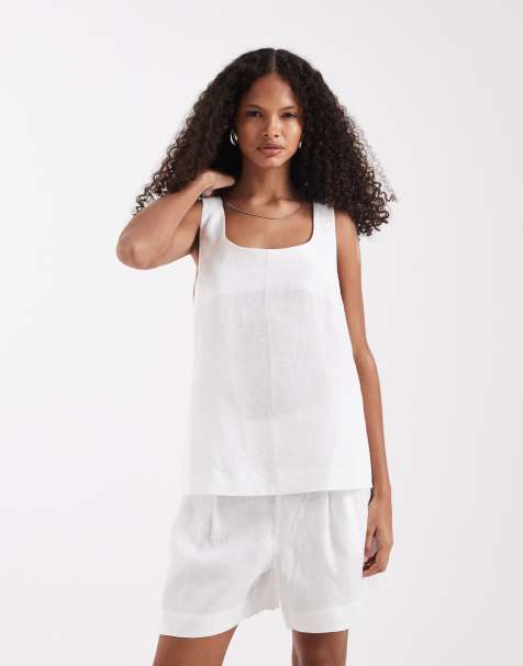 ASOS DESIGN linen look shell top in white - view 1