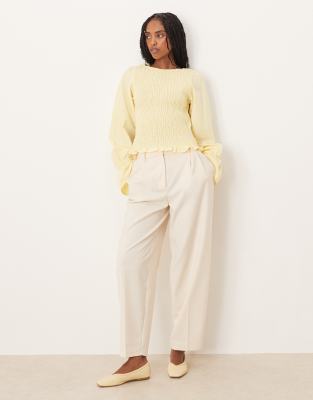 Asos Design Linen Look Shirred Blouse In Yellow