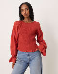 [ASOS DESIGN] ASOS DESIGN linen look shirred blouse in red L Red