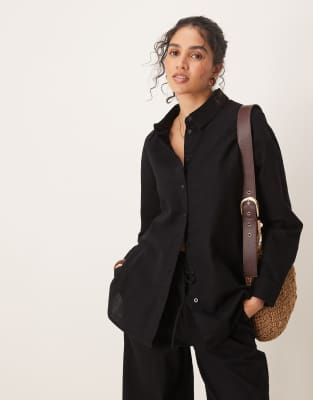 Asos Design Linen Look Shirt In Black