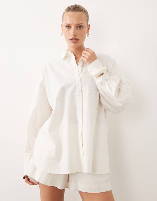 ASOS DESIGN linen look shirt in off white, 2 of 4