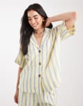 [ASOS DESIGN] ASOS DESIGN linen look short sleeve shirt in stripe (part of a set)-Multi 16 Stripe