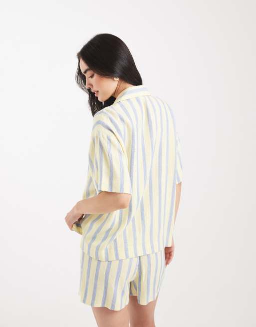 ASOS DESIGN linen look short sleeve shirt in stripe (part of a set), 2 of 4
