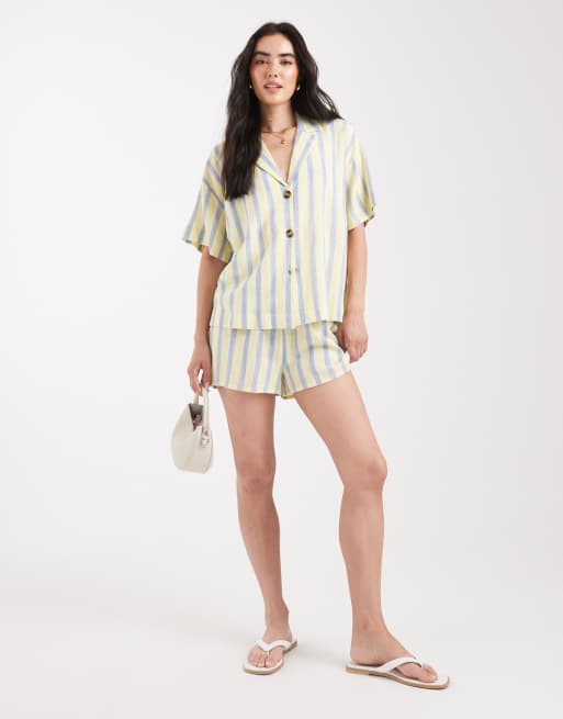 ASOS DESIGN linen look short sleeve shirt in stripe (part of a set), 4 of 4