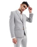 [ASOS DESIGN] ASOS DESIGN linen look skinny suit jacket in grey tonal check Chest 36 Regular GREY