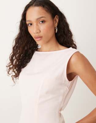 Asos Design Linen Look Slash Neck Mini Dress In White