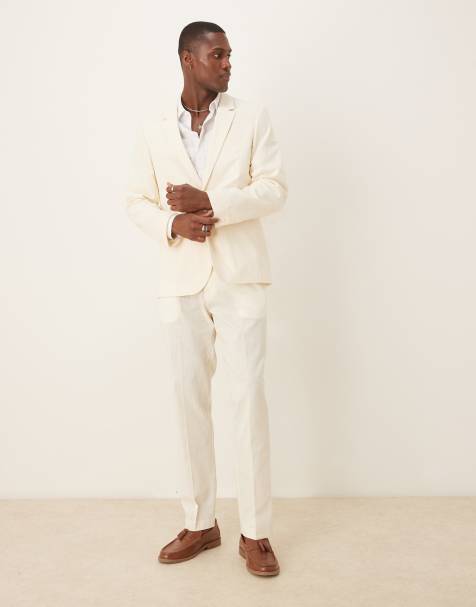 ASOS DESIGN linen look slim suit in ecru - view 1