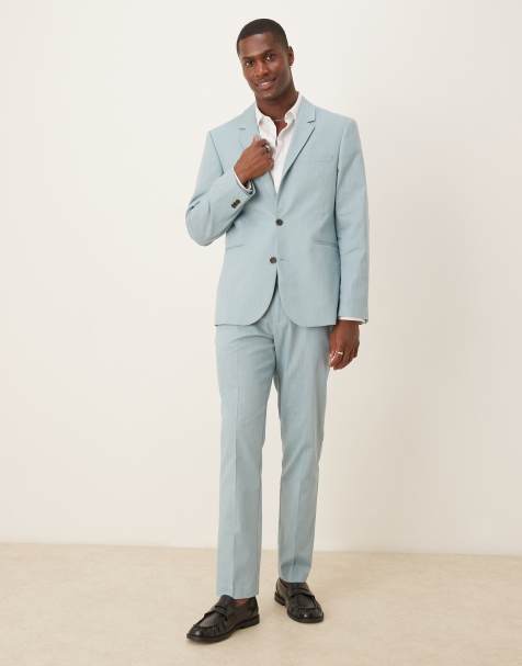 ASOS DESIGN linen-look slim suit in light blue - view 1