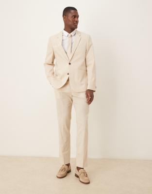 asos ASOS DESIGN linen look slim suit in stone