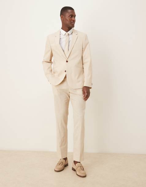 ASOS DESIGN linen look slim suit in stone - view 1