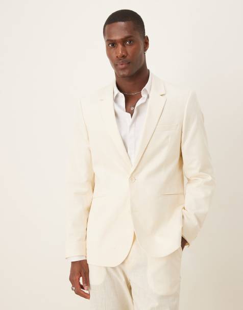 ASOS DESIGN linen look slim suit jacket in ecru - view 1
