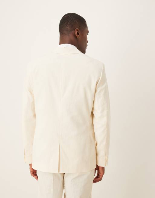 ASOS DESIGN linen look slim suit jacket in ecru