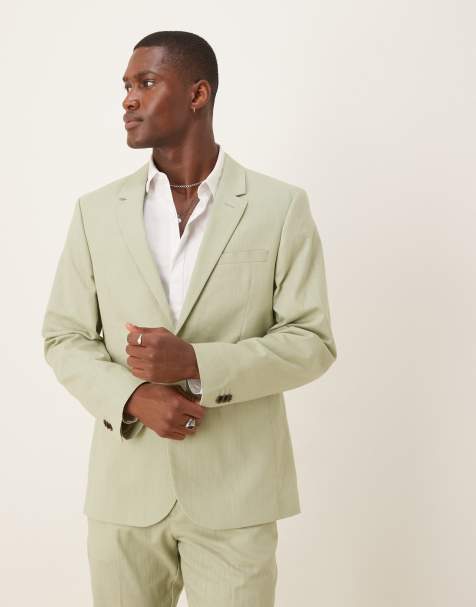 ASOS DESIGN linen look slim suit jacket in green - view 1