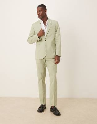 Asos Design Linen Look Slim Suit Jacket In Green