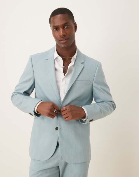 ASOS DESIGN linen look slim suit jacket in light blue - view 1