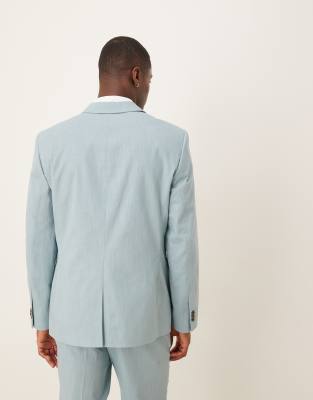 ASOS DESIGN linen look slim suit jacket in light blue
