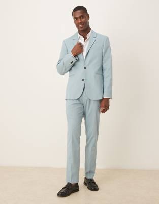ASOS DESIGN linen look slim suit jacket in light blue
