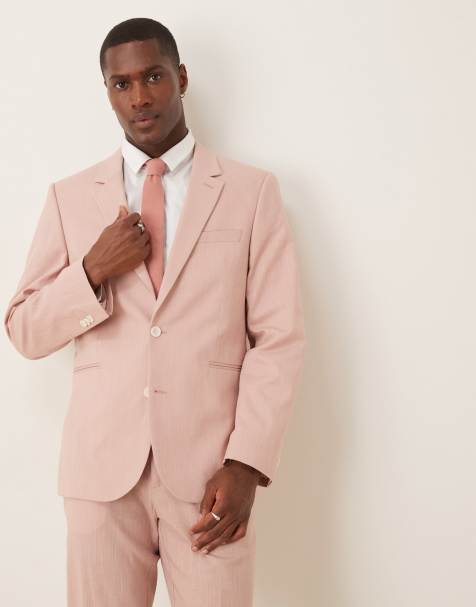 ASOS DESIGN linen look slim suit jacket in pink - view 1