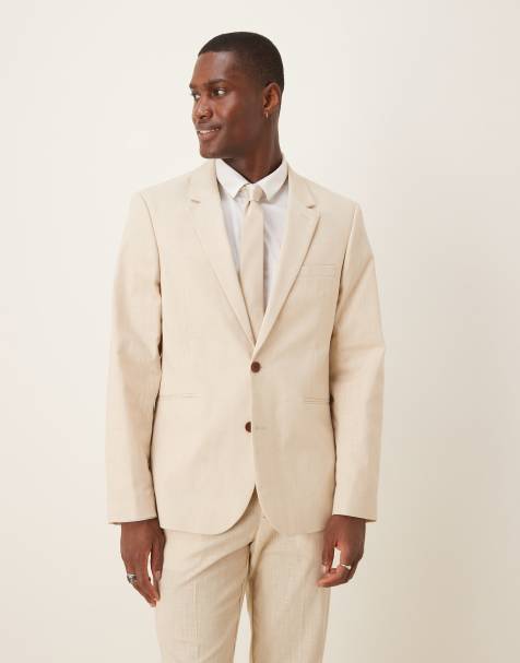 ASOS DESIGN linen look slim suit jacket in stone - view 1