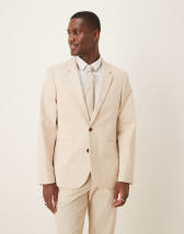 Jack & Jones Premium linen mix slim fit suit blazer in beige 