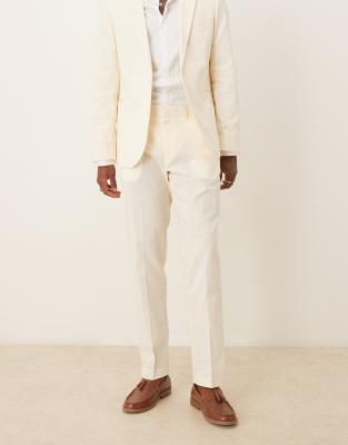 Asos Design Linen Look Slim Suit Pants With Front Pleat