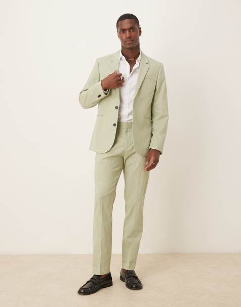 ASOS DESIGN linen look slim suit pants with front pleat in green - view 1
