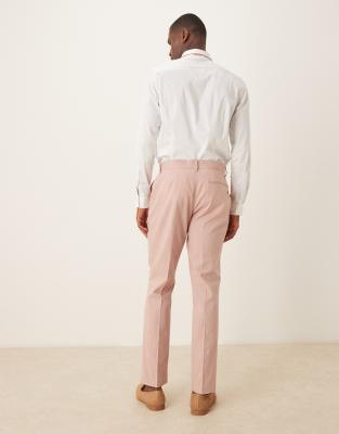 Asos Design Linen Look Slim Suit Pants With Front Pleat In Pink