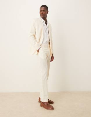 ASOS DESIGN ASOS DESIGN linen look slim suit trousers with front pleat in ecru-White