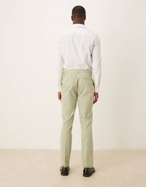ASOS DESIGN linen look slim suit trousers with front pleat in green, 2 of 5