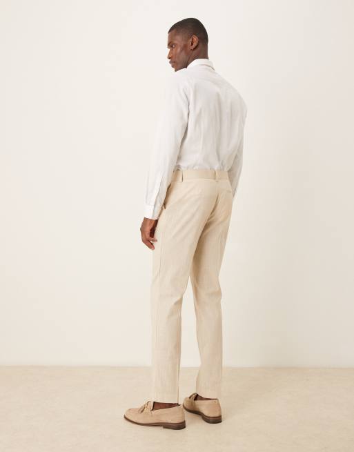 ASOS DESIGN linen look slim suit trousers with front pleat in stone, 2 of 5