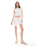 [ASOS DESIGN] ASOS DESIGN linen look split hem fitted mini skirt in ivory (part of a set)-White L Ivory