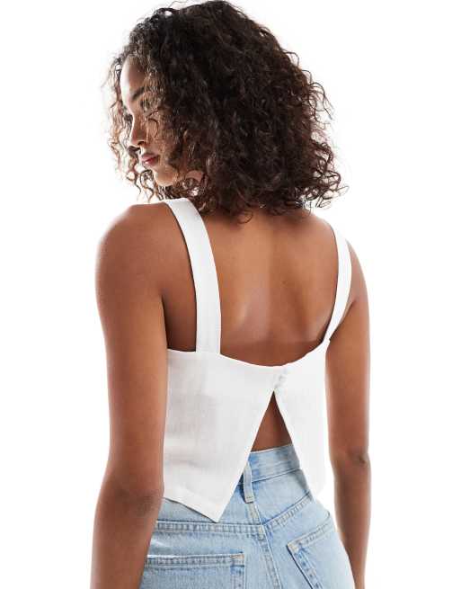 ASOS DESIGN linen look square neck cami top in white, 3 of 4