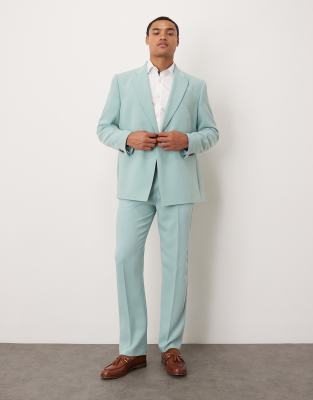 Asos Design Linen-look Straight Leg Pants In Blue