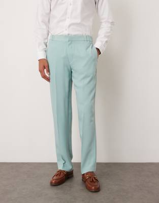 Asos Design Linen-look Straight Leg Pants In Blue