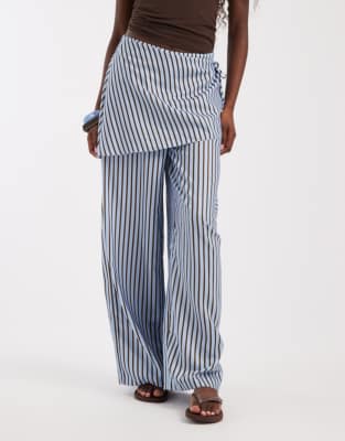 Asos Design Linen Look Straight Leg Pants With Skirt Detail In Multi
