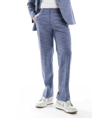 Asos Design Linen Look Straight Leg Suit Pants In Blue