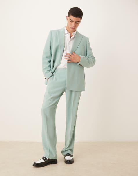 ASOS DESIGN linen look straight leg trousers in blue twill - view 1