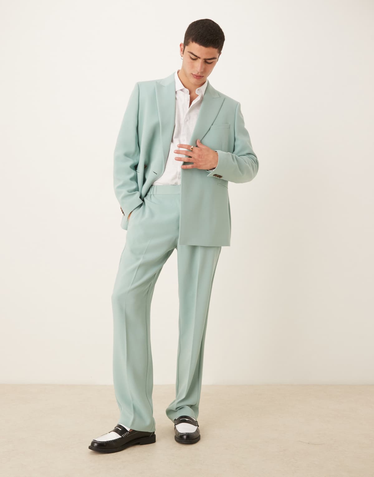 ASOS DESIGN linen look straight leg trousers in blue twill