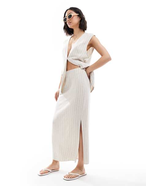 ASOS DESIGN linen look stripe co-ord maxi skirt