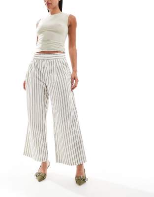 Asos Design Linen Look Sweatpants In Khaki Stripe-multi