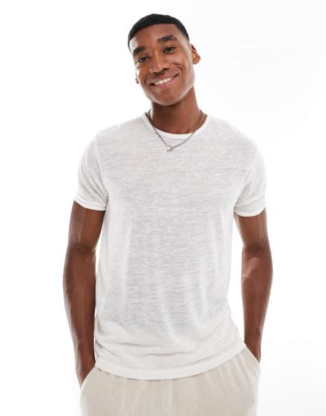 ASOS DESIGN linen look t-shirt in cream heather - view 1