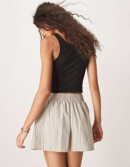ASOS DESIGN linen look tailored boxer shorts in stone stripe