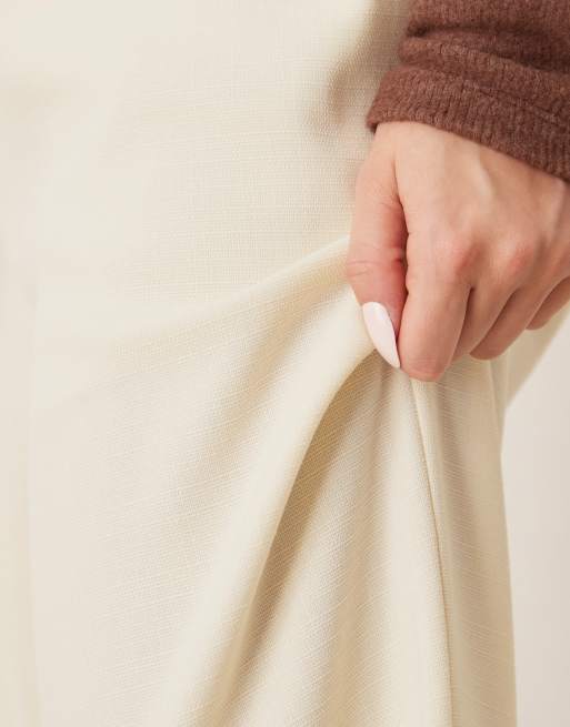ASOS DESIGN linen look tailored tie waist pull on pants in buttermilk , 2 of 5