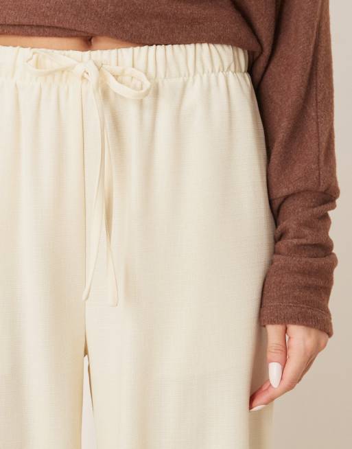 ASOS DESIGN linen look tailored tie waist pull on pants in buttermilk , 4 of 5