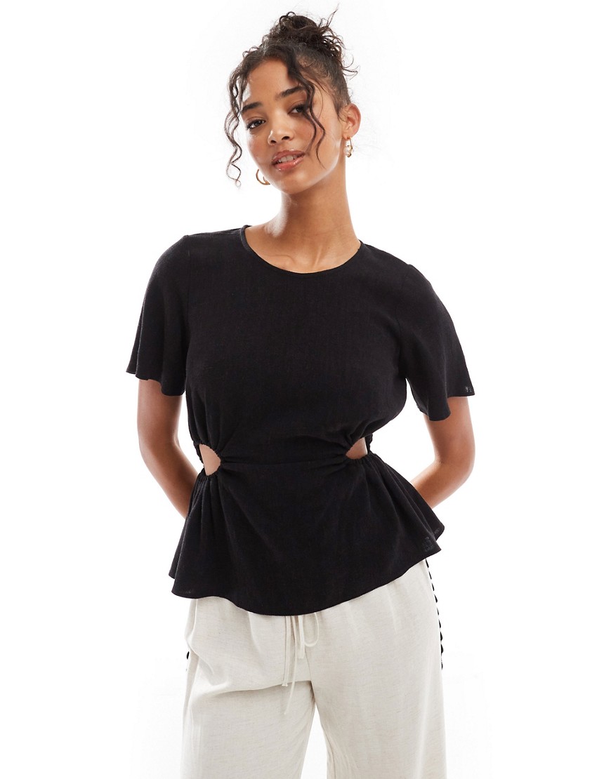 ASOS DESIGN linen look tee with cut out sides in black