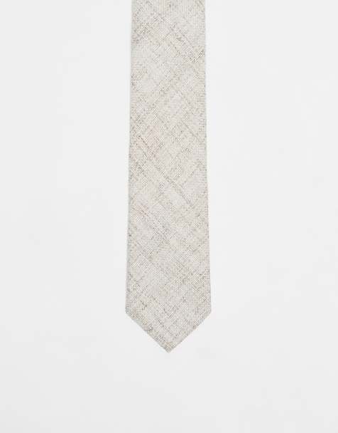 ASOS DESIGN linen look textured tie in neutral - view 1