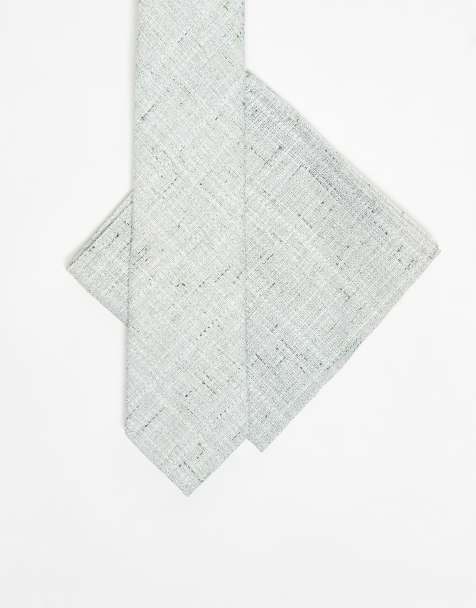 ASOS DESIGN linen look textured tie with pocket square in mint green - view 1