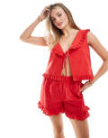 [ASOS DESIGN] ASOS DESIGN linen look tie front collar waistcoat in red S Red