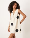 [ASOS DESIGN] ASOS DESIGN linen look tie front mini dress in polka dot-Multi 14 Polka Dot